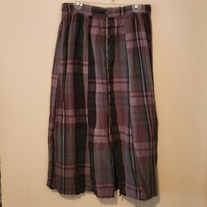 Plaid Button-Down Maxi Skirt